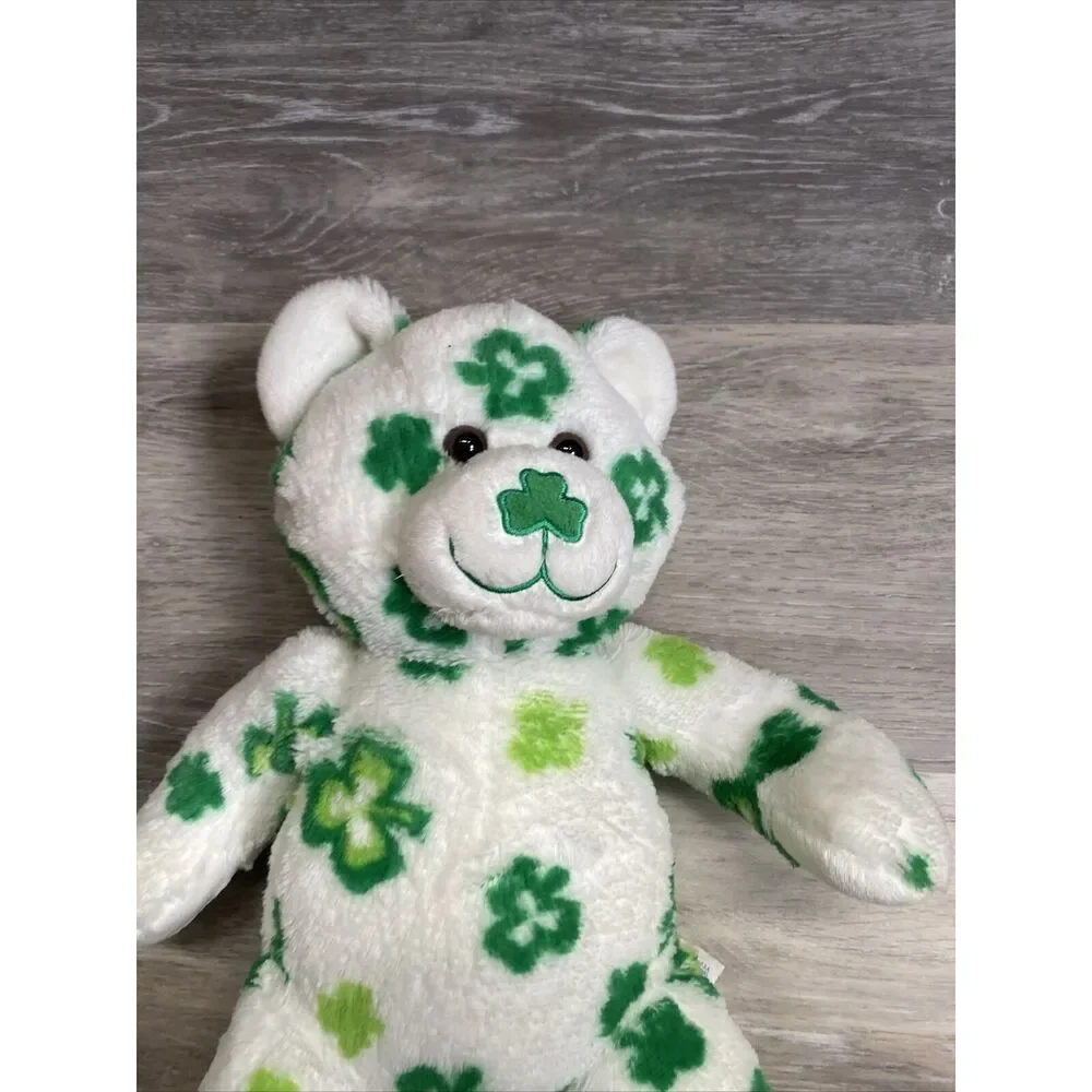Build a Bear Shamrock Bear St Patricks Day White Green Irish Stuffed Plush BABW